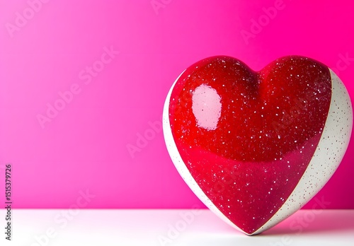 Red Glittery Heart on Pink Background Valentine's Day Decor