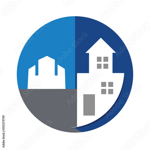 Circular Design with House and City Skyline