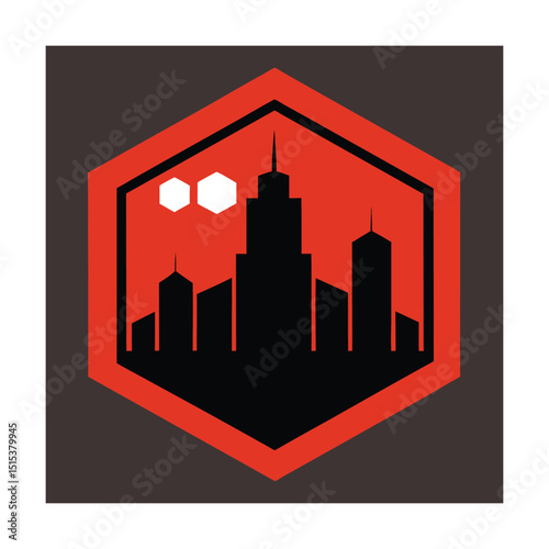 Hexagonal Frame with Modern Cityscape