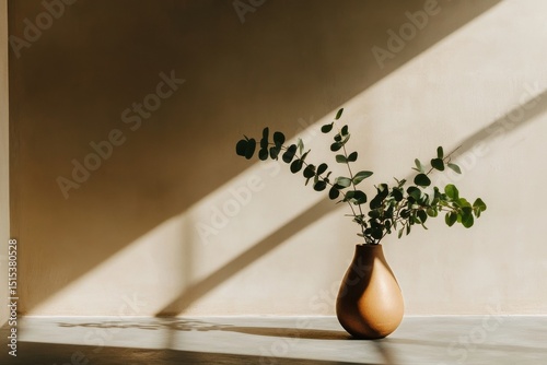 Elegant Plant Arrangement in a Minimalist Indoor Space With Warm Sunlight