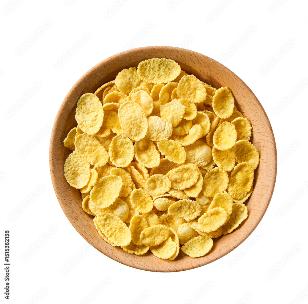 Ταπετσαρία wooden bowl of tasty cornflakes isolated on a white background, top view