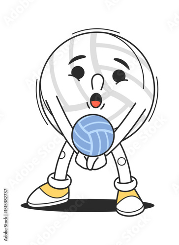 Excited volleyball comic ball character