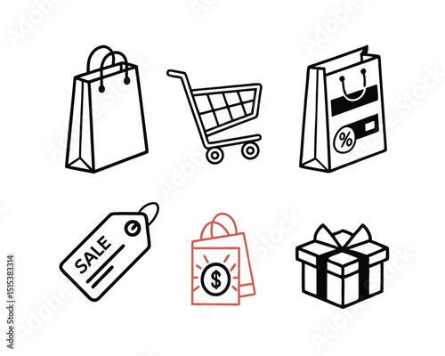 Shopping Icons Set Bags Cart Sale Tag Gift Box