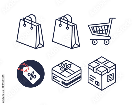 Shopping Icons Set Line Art Style E commerce Retail