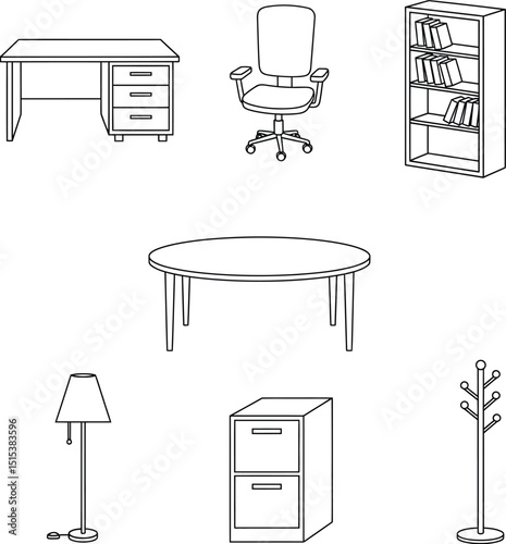Home Office Essentials Vector Icon Set - Linear Workspace & Productivity Symbols