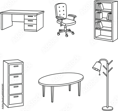 Home Office Essentials Vector Icon Set - Linear Workspace & Productivity Symbols