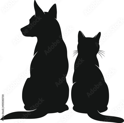 Cat and Dog Silhouette Vector Set - Pet Animals on White Background