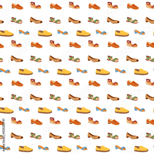Women shoes seamless pattern. Shoes store background.