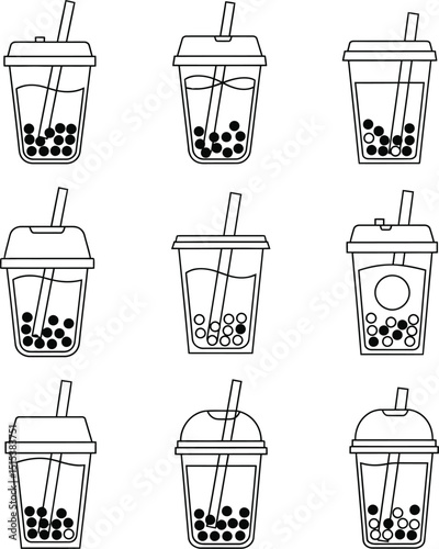 Bubble Tea Icon Vector - Minimalist Clean Line Style Boba Drink Symbol