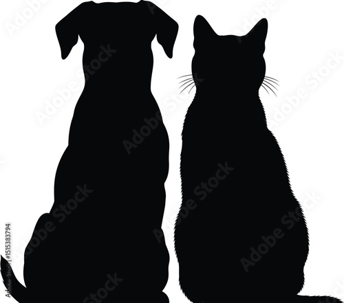 Cat and Dog Silhouette Vector Set - Pet Animals on White Background