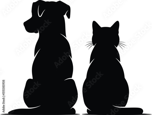 Cat and Dog Silhouette Vector Set - Pet Animals on White Background
