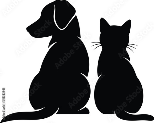 Cat and Dog Silhouette Vector Set - Pet Animals on White Background