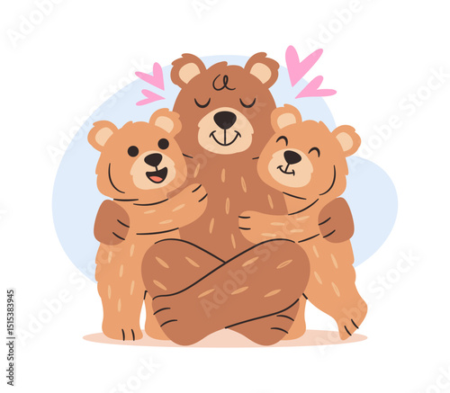 Cartoon bear family hugging together