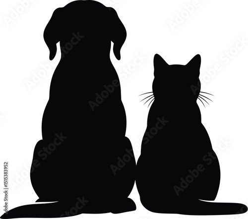 Cat and Dog Silhouette Vector Set - Pet Animals on White Background