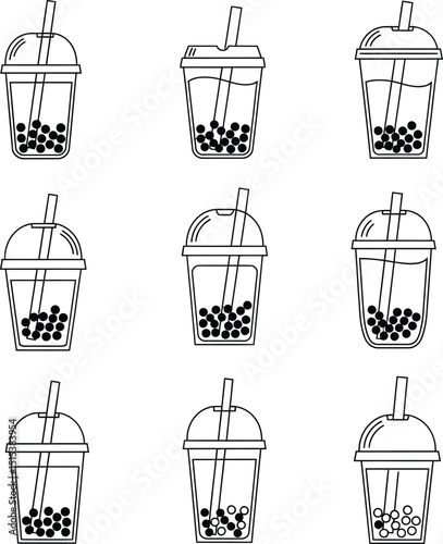 Bubble Tea Icon Vector - Minimalist Clean Line Style Boba Drink Symbol