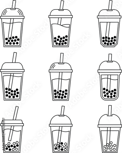 Bubble Tea Icon Vector - Minimalist Clean Line Style Boba Drink Symbol