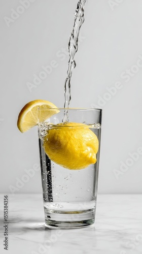 Lemon Splash in a Glass of Water Capturing a Refreshing Moment
