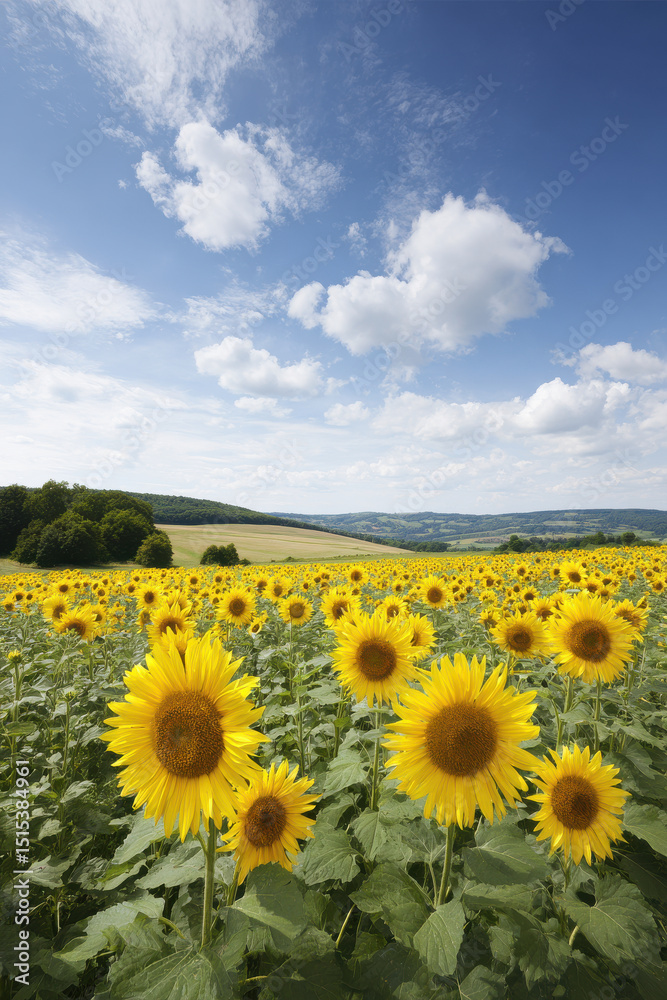 Fototapeta premium breathtaking summer landscape featuring vast fields of sunflowers in belgium under clear blue sky