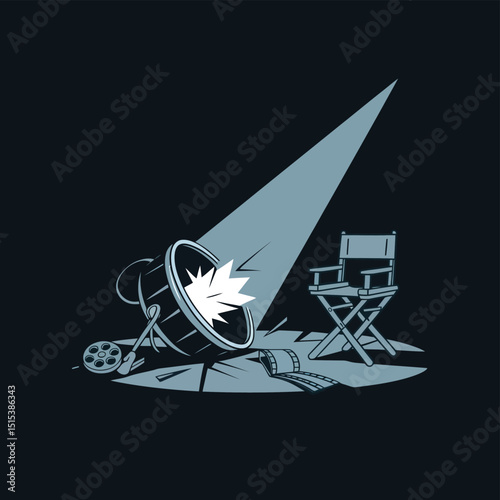 vector icons for cinema, Director's Chair , theatrical roles, video tape, cinema shattered spotlight, Theater Ticket
