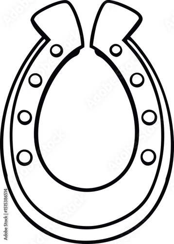 A simple, black and white outline drawing of a horseshoe.