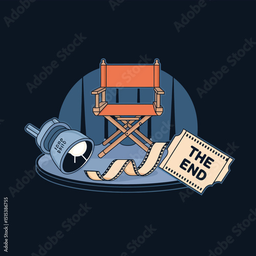 vector icons for cinema, Director's Chair , theatrical roles, video tape, cinema shattered spotlight, Theater Ticket
