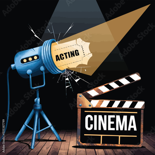 vector icons for cinema, Director's Chair , theatrical roles, video tape, cinema shattered spotlight, Theater Ticket
