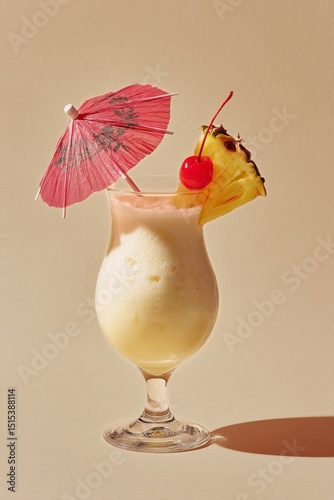 Refreshing Tropical Drink With Garnish on Sandy Background Showcasing Summer ...