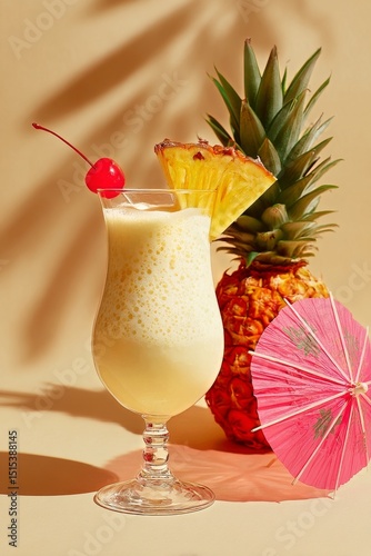 Refreshing Tropical Drink With Garnish on Sandy Background Showcasing Summer ...