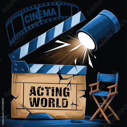 vector icons for cinema, Director's Chair , theatrical roles, video tape, cinema shattered spotlight, Theater Ticket

