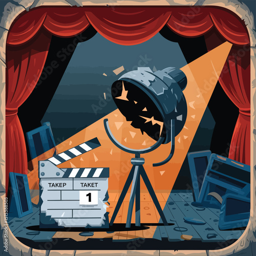 vector icons for cinema, Director's Chair , theatrical roles, video tape, cinema shattered spotlight, Theater Ticket
