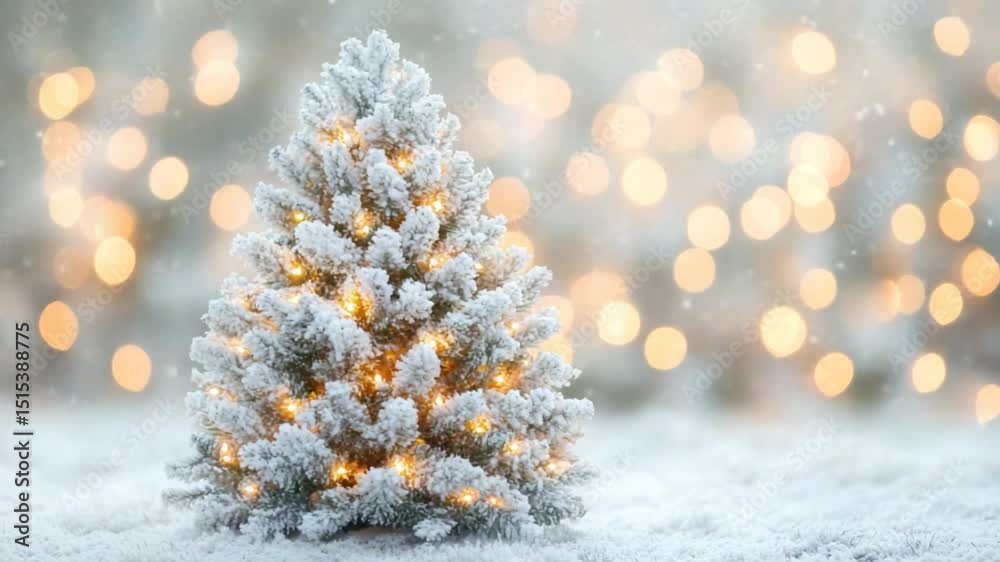 Snowy Christmas Tree with Warm Lights