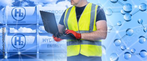 Hydrogen energy. Man with l...