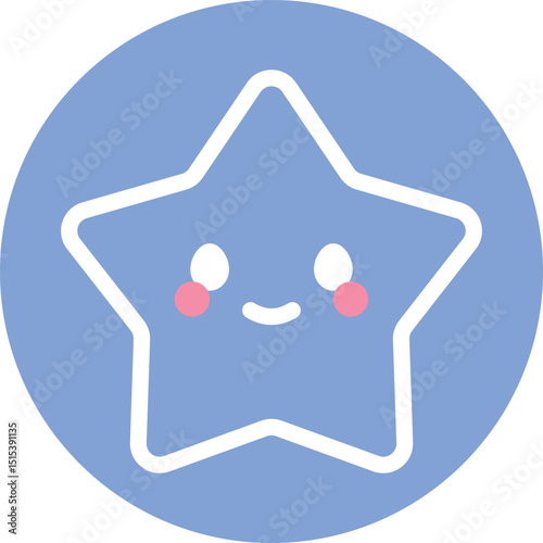 Smiling star character icon on blue circular background with blushing cheeks