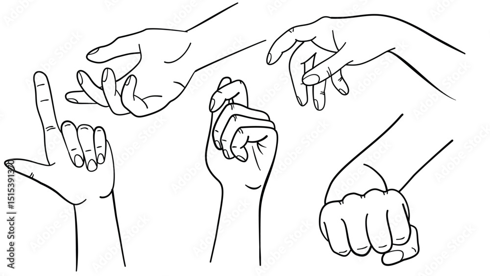 Fototapeta premium Hand Gestures and Palms Line Illustration Set