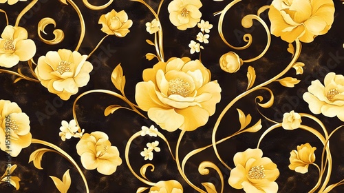 Wallpaper Mural Elegant Gold Floral Pattern Seamless Design Dark Background Torontodigital.ca
