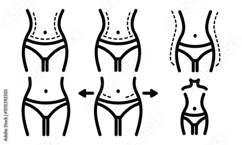 Body Transformation Icons Weight Loss Body Shaping and Cosmetic Surgery Concepts