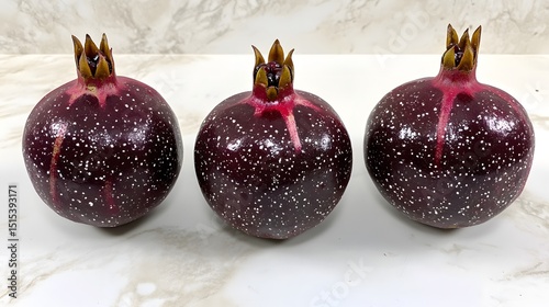 Three Dark Purple Pomegranates with White Specks