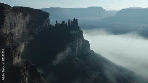 Misty Canyon Landscape with Rock Formations