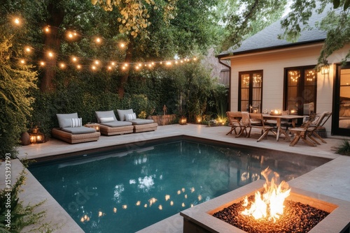 Beautiful Backyard Space With Pool and Fire Pit for Evening Gatherings and Re...