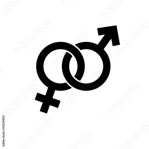 Gender symbols representing male and female connection. Heterosexual sign of venus and mars together, unity and family concept  