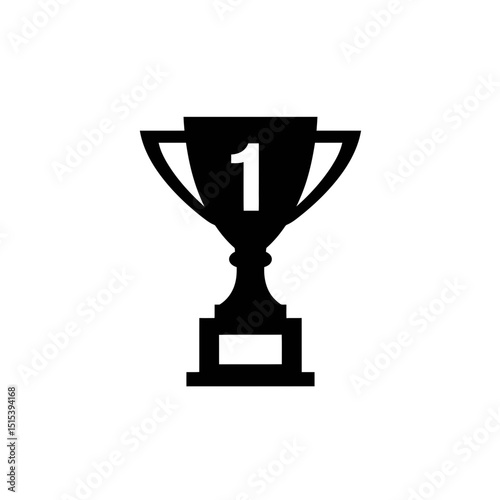 Black trophy symbol with number one. Winner's cup with firs place 1 on it. Sports championships and tournaments. Home and international competitions