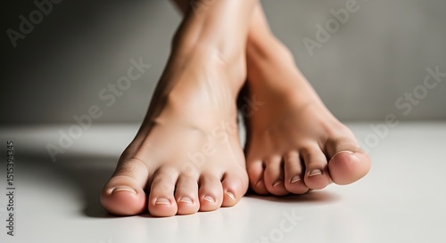 Elegant feet with crossed ankles, showcasing the lines and contours. 