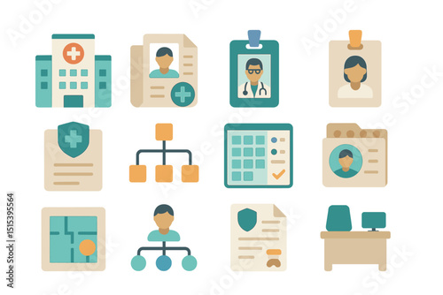 Medical icons and avatars in healthcare setting