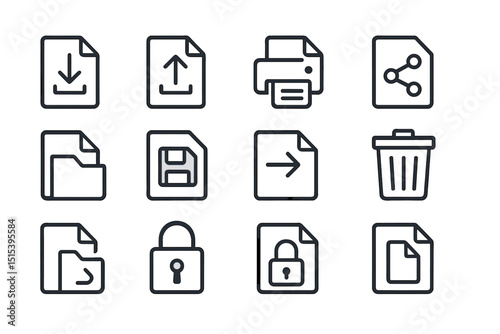Set of file and document icons on gray background