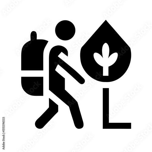 Eco-Tourism Hiking Solid Icon – Outdoor Adventure Vector:
Solid icon of a hiker with a backpack near a tree, perfect for eco-tourism, hiking, and environmentally-friendly travel themes.