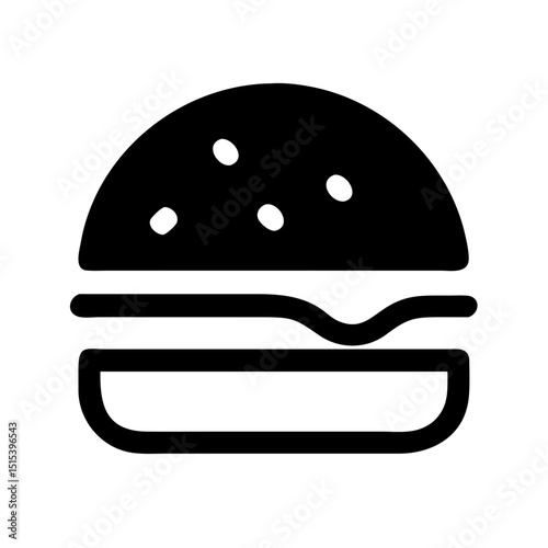 Fast Food Burger Solid Icon – Hamburger Restaurant Vector:
Solid icon of a burger, great for fast food menus, restaurant branding, snack bars, and food delivery services.