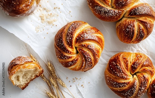 Freshly Baked Sweet Rolls With a Golden Crust on a White Surface