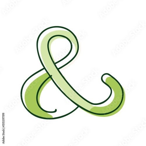 Green ampersand symbol icon in flat vector style