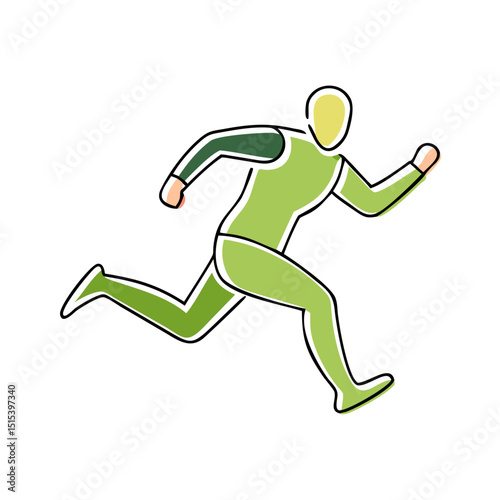 Green running person icon in motion flat style