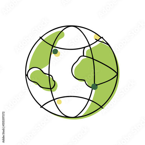 Green globe illustration with network lines